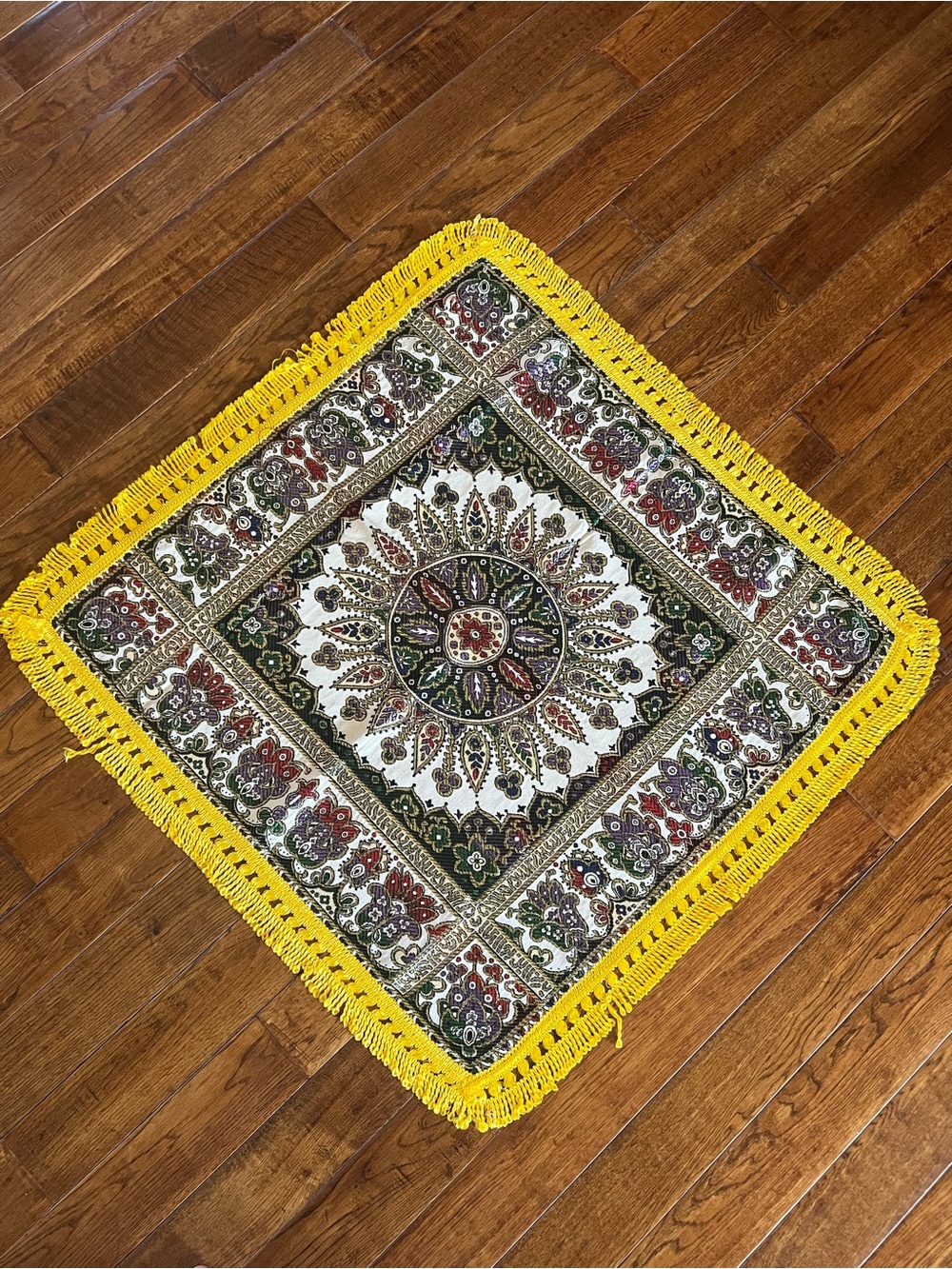 Moroccan Table Topper Floral with Fringe Tablecloth Accent Decor Multicolor 32”
